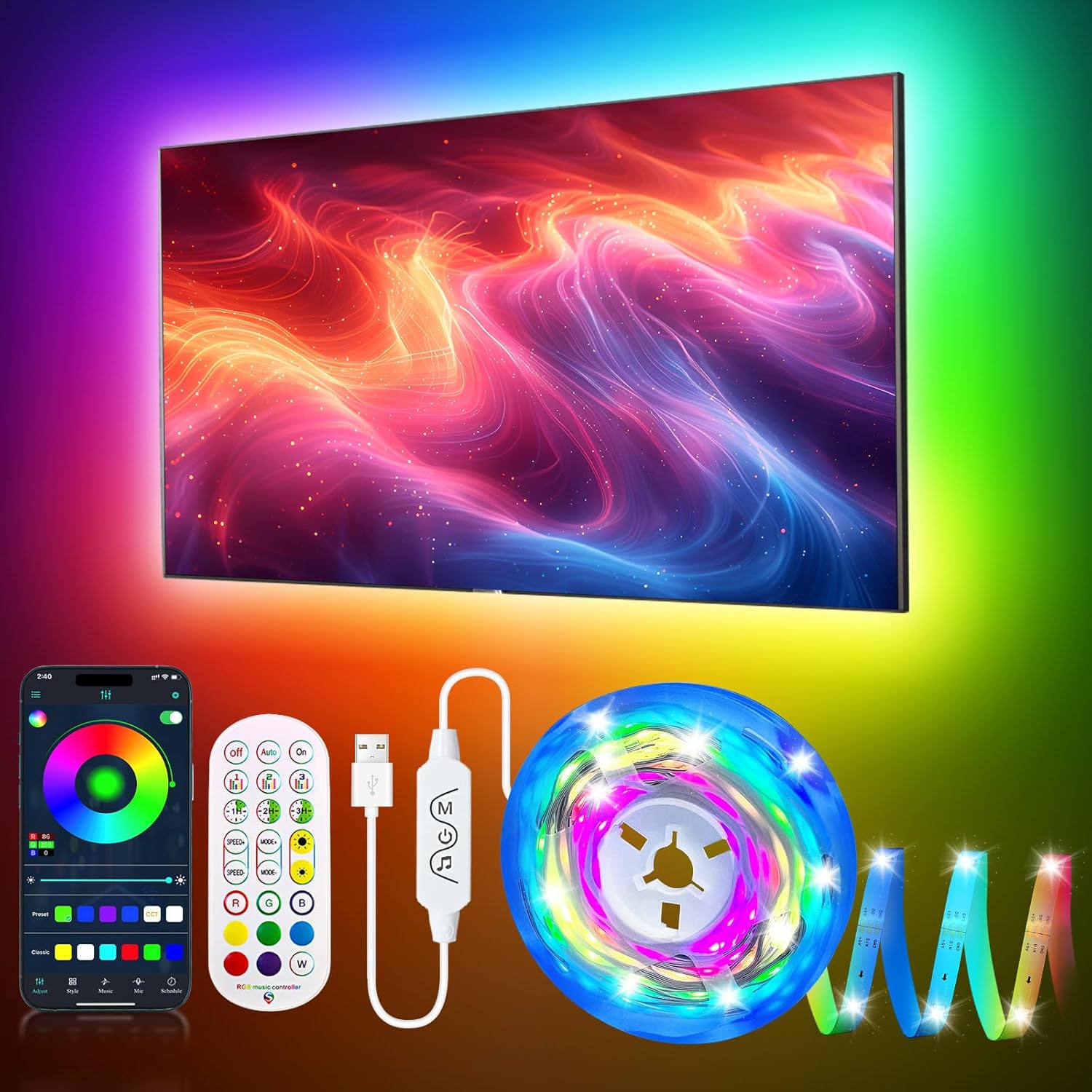Smart RGBIC LED TV Backlight Kit 16.4ft for 55-70 Inch TVs with App Control