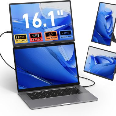 16.1" FHD 1200P Portable Laptop Screen Extender Monitor, 360° Rotating, Plug & Play, Height Adjustable