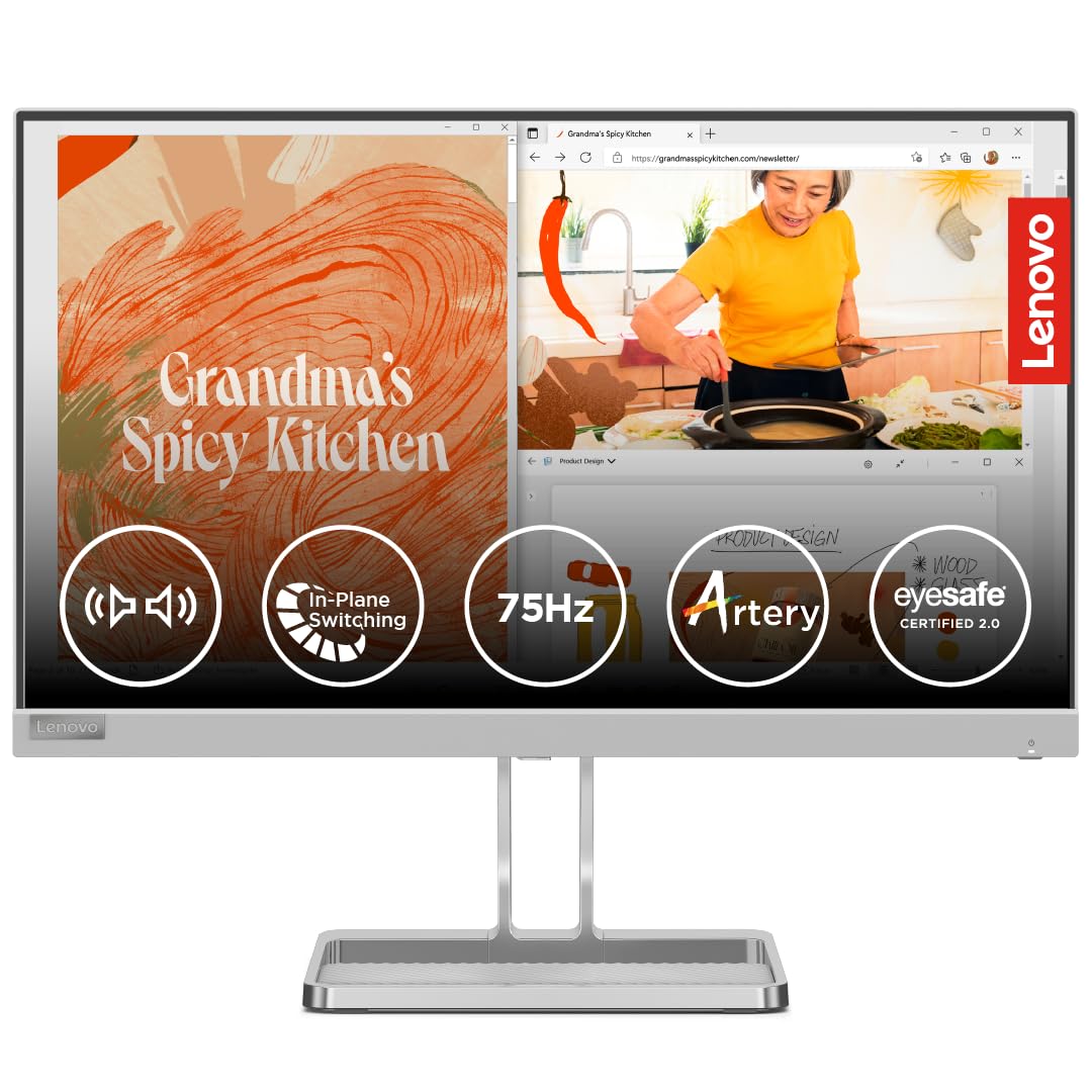 Lenovo L22i-40 22 inch FHD IPS Ultraslim Monitor, 75Hz, 99% sRGB, 4ms, Grey