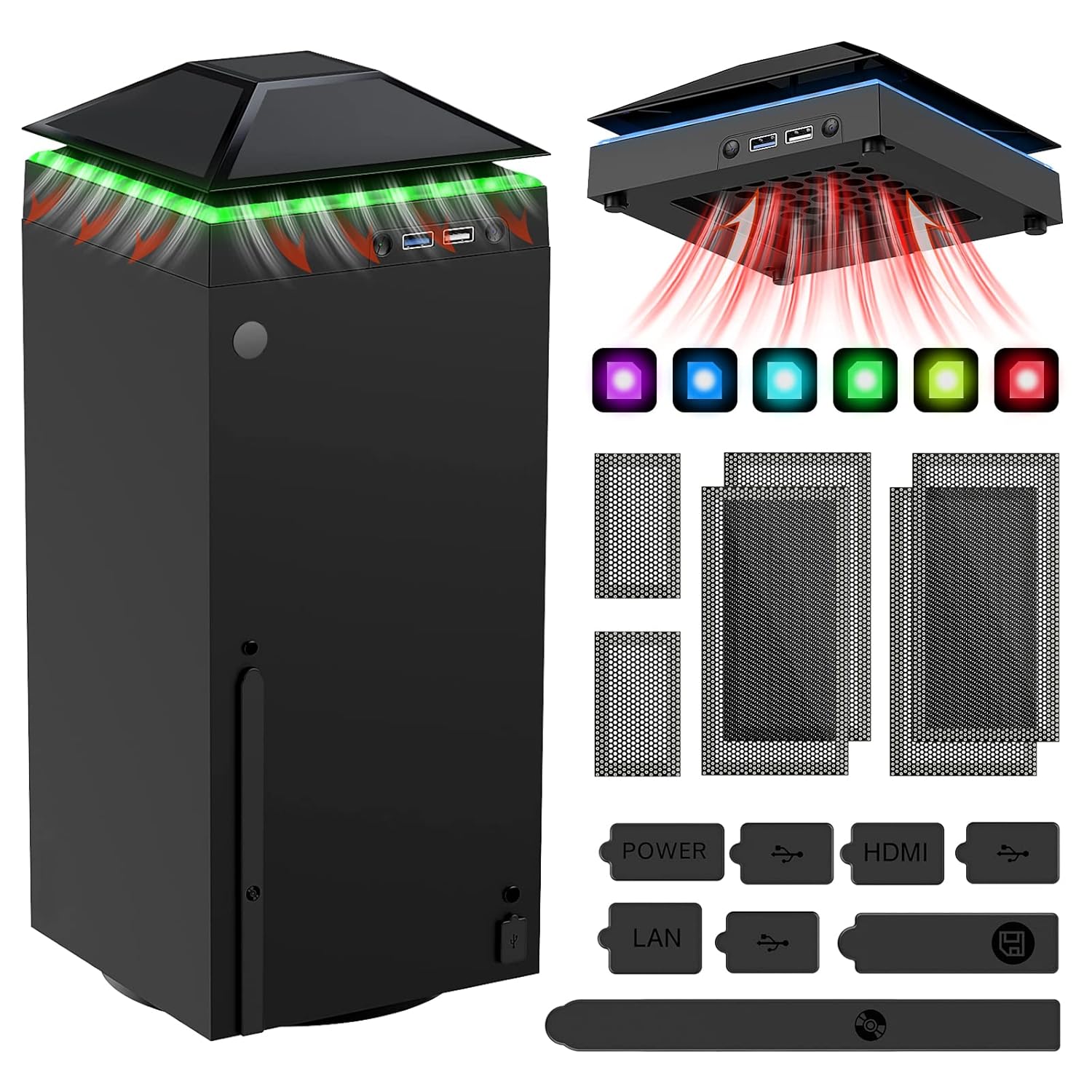 MENEEA Cooling Fan for Xbox Series X Console Low Noise 3 Gears Touch Switch with Colorful Light Strip 2 USB Ports