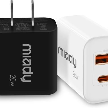 Miady 20W PD Dual Port USB C Wall Charger for iPhone 14/13/12, Galaxy, Pixel - White