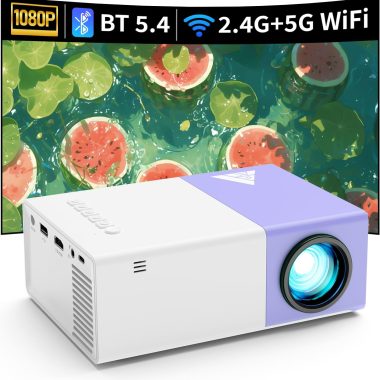 Portable WiFi 1080P HD Mini Projector Outdoor Movie Compatible with Phone Tablet Laptop TV Stick - Purple White