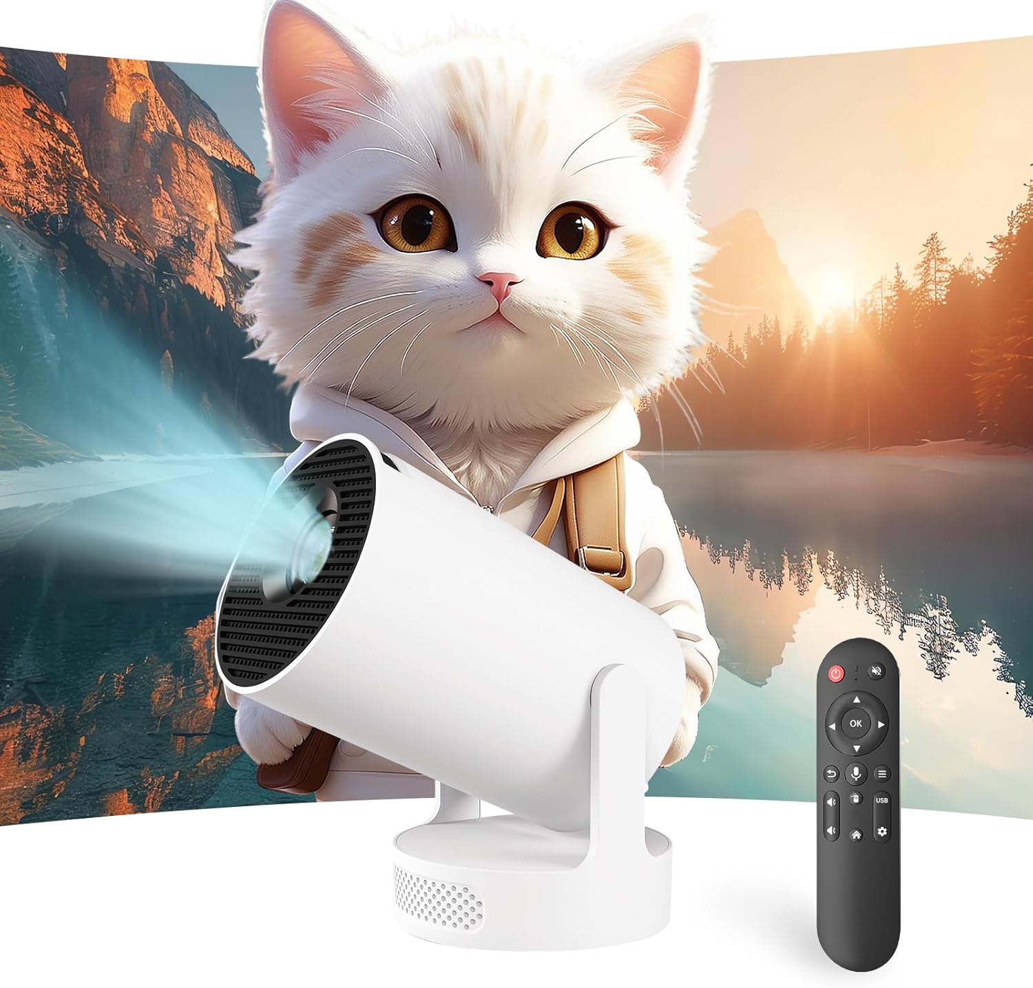 Portable WiFi Bluetooth Mini Projector 4K 1080P Support 180° Rotatable Mouse Control for 40-200" Smart Outdoor Home Viewing