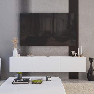 Modern White Wall Mounted Floating TV Stand Console for 65-80 inch TVs