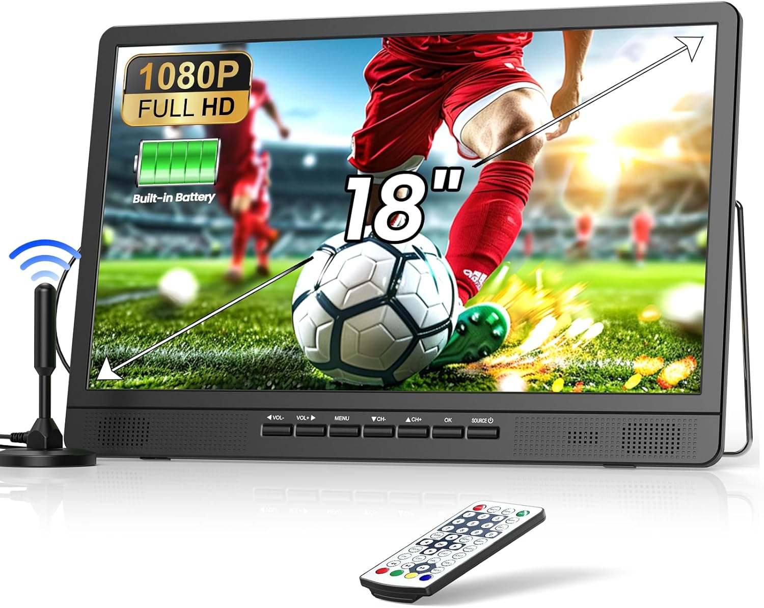 NORTHING 18 Inch Full HD 1080P Portable TV with 6000mAH Battery USB HDMI AV