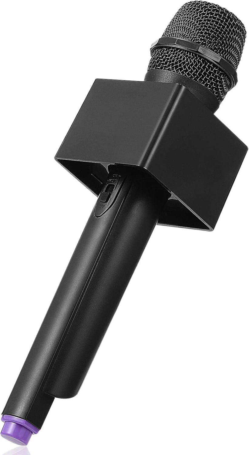 NUOBESTY Pretend Microphone with Stand and Square Cube Prop for Kids' Interview, Karaoke, and Stage Fun