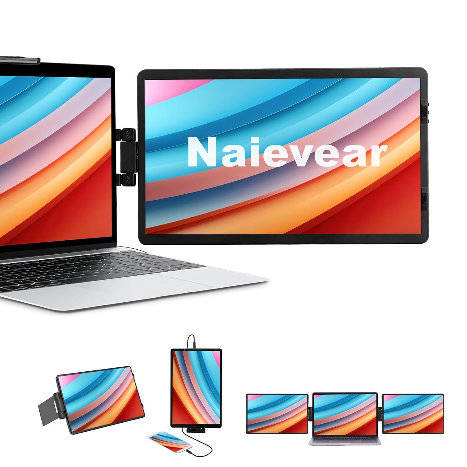 Naievear 14.1 inch FHD 1920x1080 Portable External Monitor Second Screen for Laptops and Smartphones