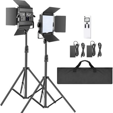 Neewer 2-Pack 2.4G Bi-Color LED Video Light Kit with 2M Stands, CRI 96+, Barndoors, LCD, Remote, Case