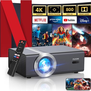 FUDONI 4K Smart Projector WiFi Bluetooth 1080P Native 300 Inch Electric Focus Auto Keystone 50% Zoom Netflix Licensed