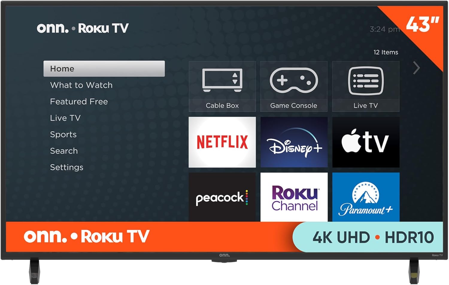 ONN 43-Inch 4K Ultra HD LED Smart TV HDR Wireless Streaming Renewed