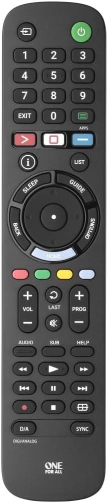 One For All Universal Replacement Remote for Sony TVs - Black, LCD/LED/OLED/Plasma Compatible, URC4812 Model