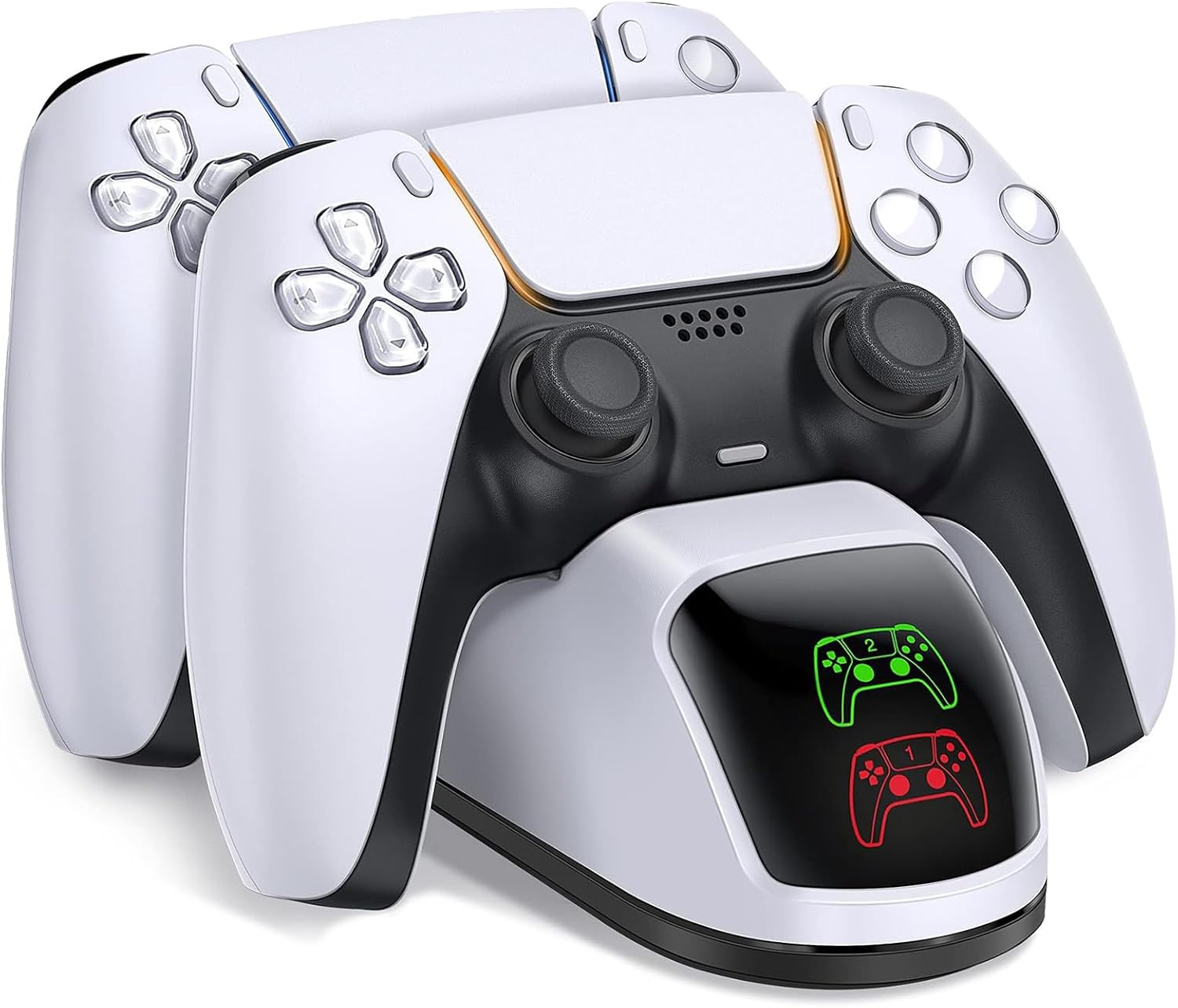 White PS5 DualSense Controller Charging Station with Dual Stand and Fast Charge Cable