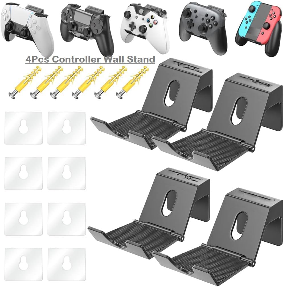 Adjustable 4-Piece Video Game Controller & Headphone Wall Mount Stand Holder for PS3 PS4 PS5 Xbox 360 One Series