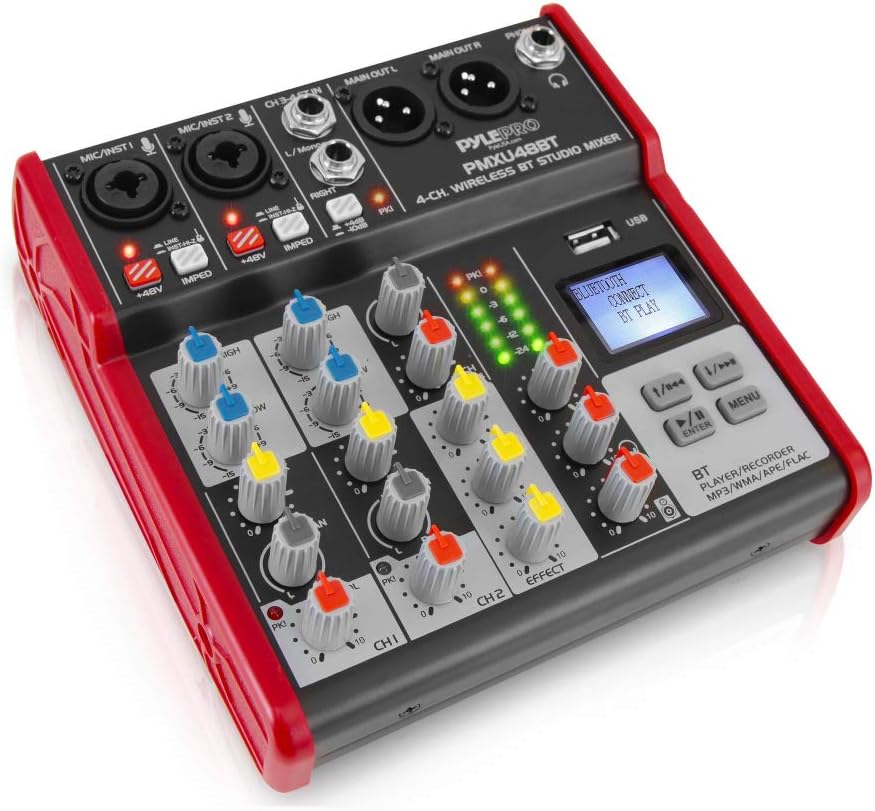 PYLE PMXU48BT 4-Channel Bluetooth Professional Digital DJ Mixer Console with USB Audio Interface