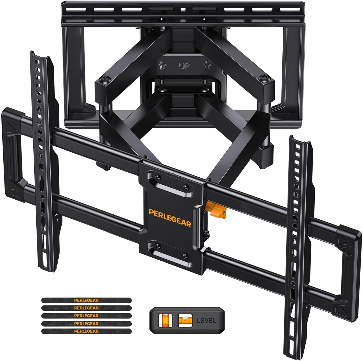 Perlegear Full Motion TV Wall Mount for 42-85 inch TVs, 132 lbs Capacity, Dual Arms, Tilt, Swivel, Extend, Leveling, Max VESA 600x400mm, PGLF8