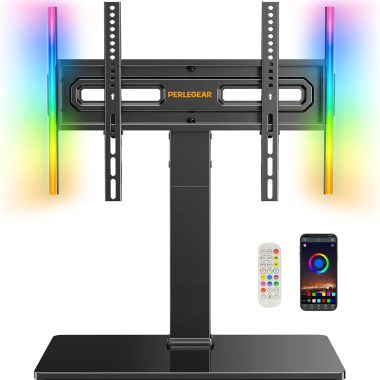 Perlegear Universal Swivel TV Stand with LED Lights, Height Adjustable, 32-70 Inch TVs, 88 lbs Capacity