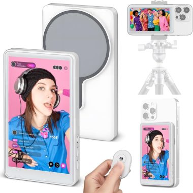 Wireless 1080P Magsafe Selfie Screen Monitor for iPhone and Android, 30fps, Bluetooth Remote, 3 Brightness Levels