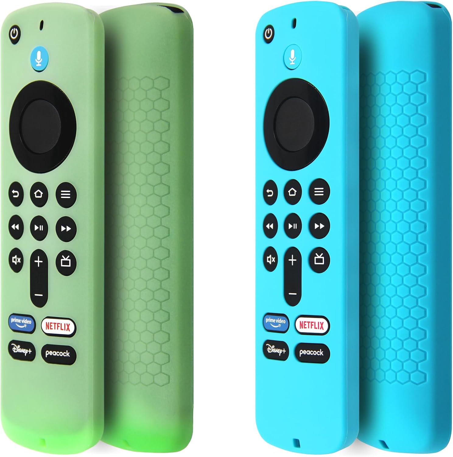 Pinowu 2-Piece Silicone Remote Cover Set Compatible with Fire TV Stick 4K HD 2nd Gen 2024, Includes Wrist Strap, Green and Turquoise Glow