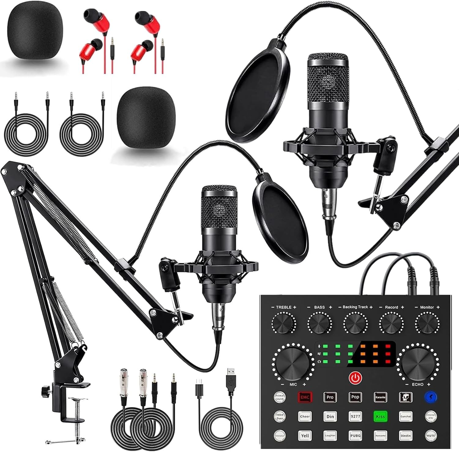 V8s DJ Mixer Voice Changer 2-Mic Bundle BM-800 Condenser Microphone for Podcasting Streaming Recording