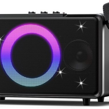 Silver Portable Bluetooth Speaker 100W, 15 Hour Playtime, Large 5" Subwoofer, LED Light Show, Fast Charging, 1 Microphone