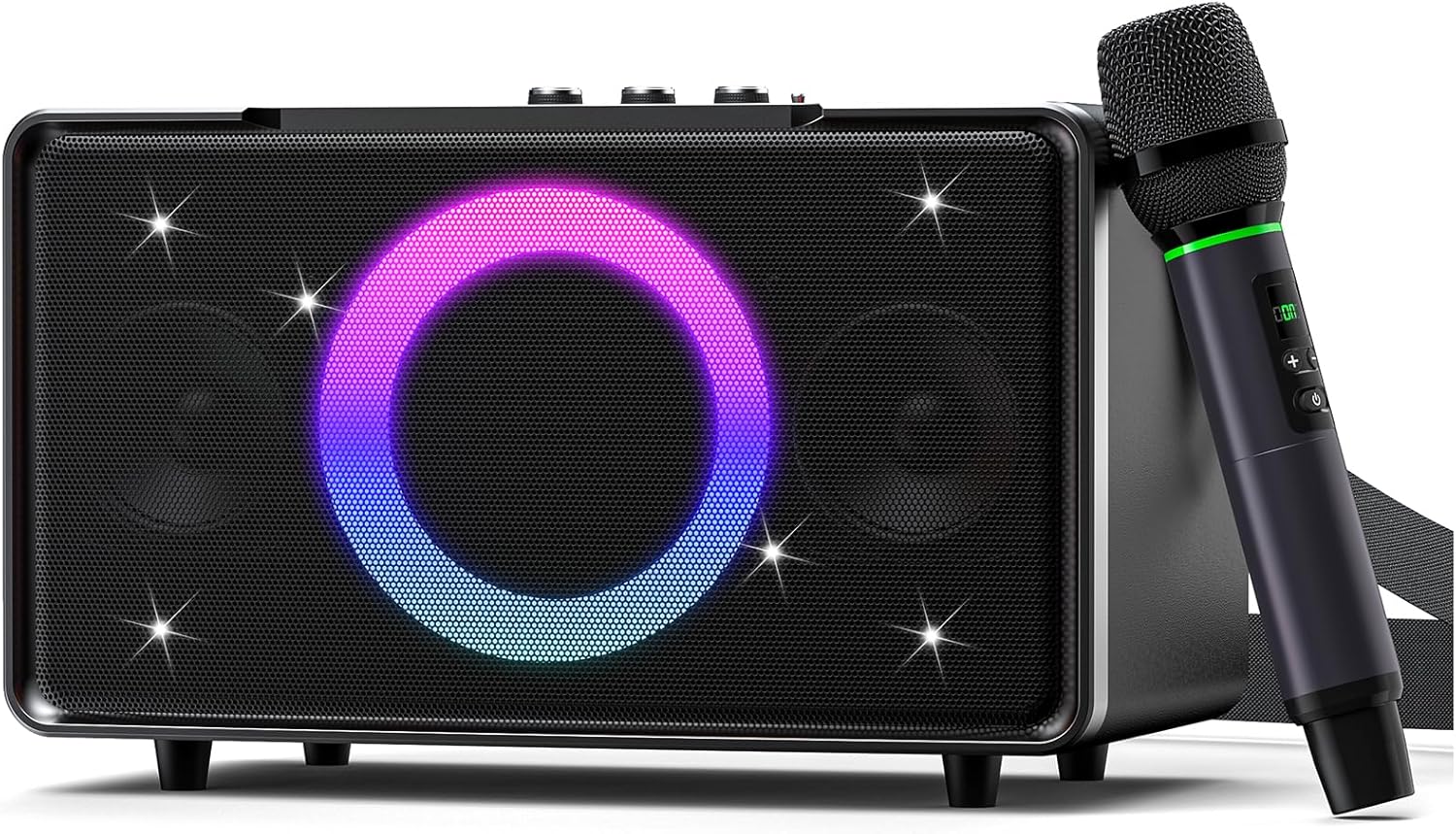 Silver Portable Bluetooth Speaker 100W, 15 Hour Playtime, Large 5" Subwoofer, LED Light Show, Fast Charging, 1 Microphone
