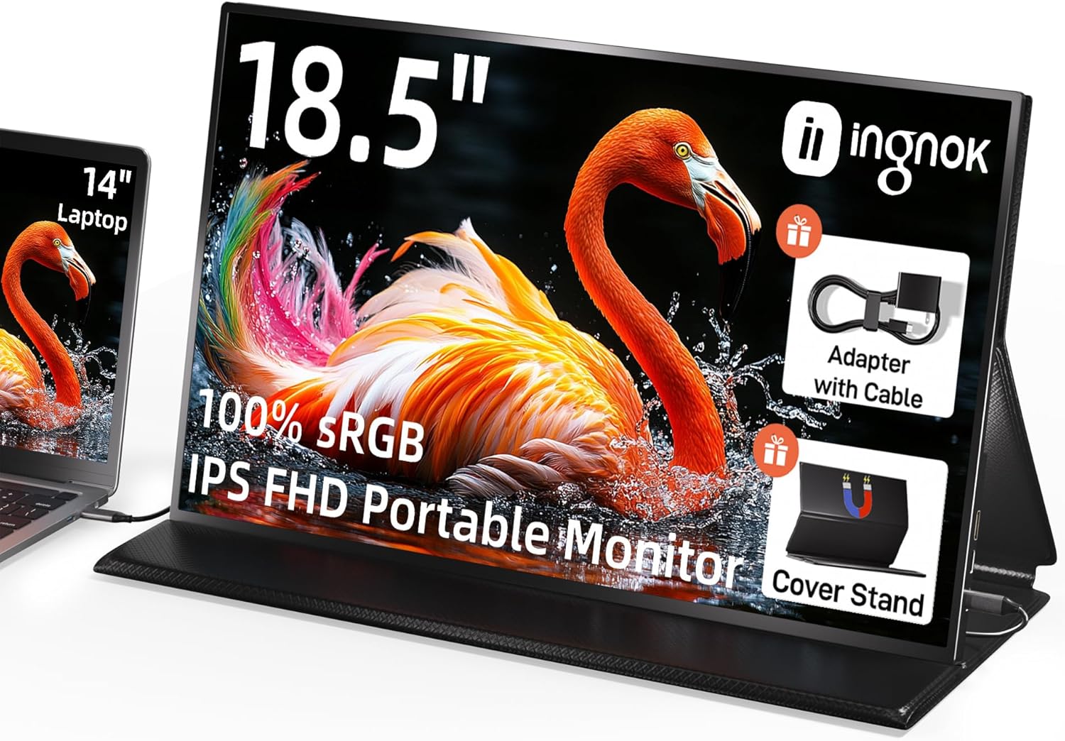18.5 Inch FHD 1080P 100% sRGB Portable Monitor with Smart Cover and Speakers