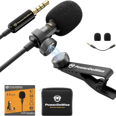 PowerDeWise Professional Lavalier Clip-On Microphone for iPhone GoPro Video Recording ASMR - 3.5mm Noise Cancelling Shirt Mic