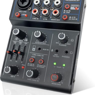 Pyle 3-Channel Professional Wireless DJ Mixer Bluetooth 5.0 USB 6.35mm Mic/Line/Guitar Input Phantom Power
