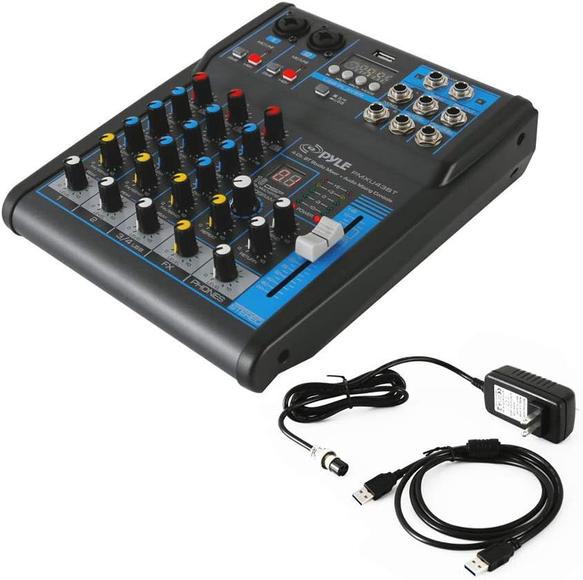 Pyle PMXU43BT 4 Channel Bluetooth USB DJ Studio Audio Mixer with 16-Bit DSP FX