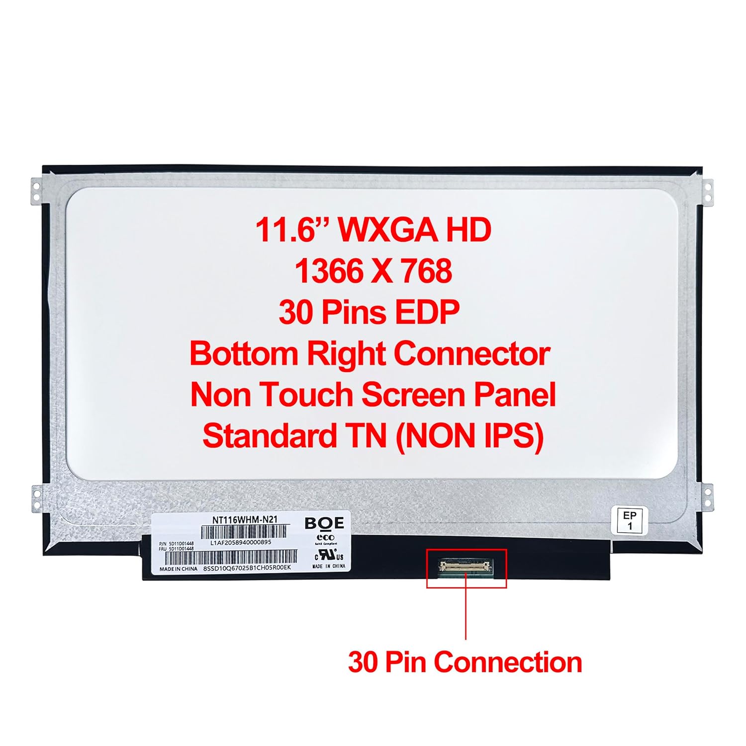 Rinbers 11.6" HD Matte LED LCD Screen Display for Lenovo Chromebook N21 N22 N23 11e Ideapad 100S 100e Series