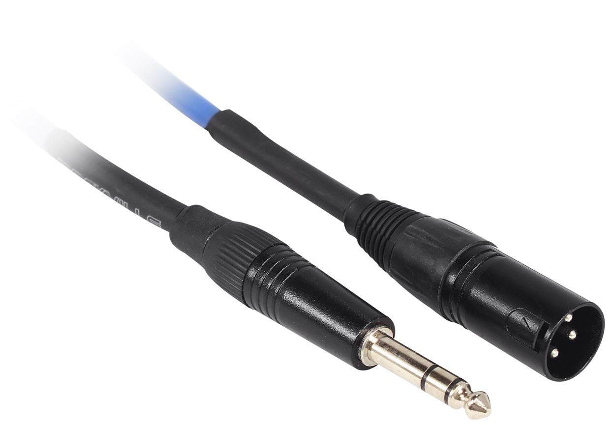 Rockville RCXMB20BL 20ft Blue 1/4'' TRS to REAN XLR Cable, 100% Copper, Professional Grade