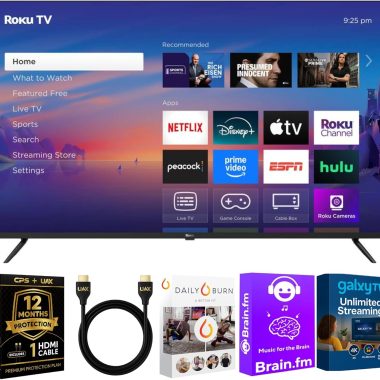 Roku 43-Inch Select Series 4K UHD Smart TV with HDR, Dolby Audio, Alexa Voice Remote, Bluetooth, AUX HDMI Cable, 1-Year Protection Plan, Streaming Kit