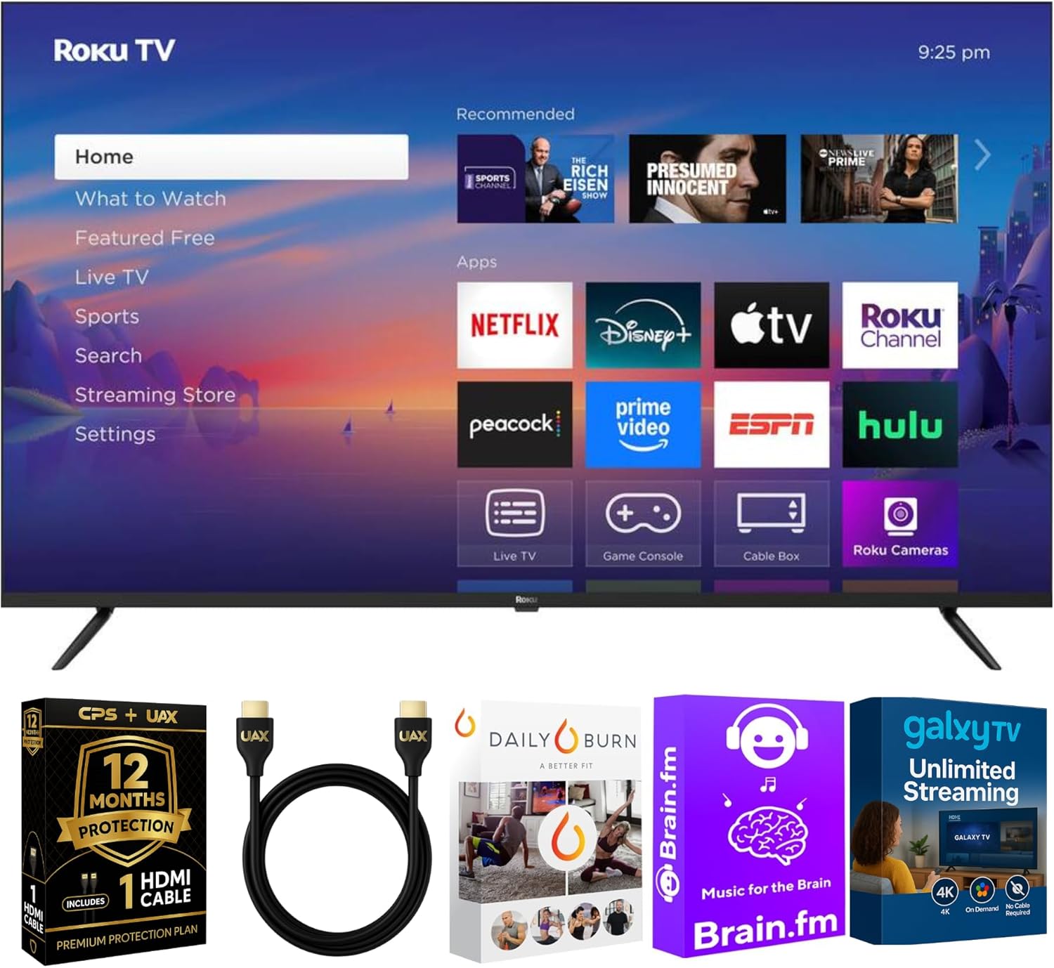 Roku 55 Inch 4K UHD Smart TV HDR Dolby Audio Bluetooth AUX HDMI CPS 1 Year Protection Plan