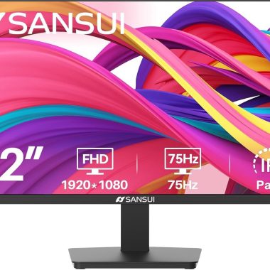 SANSUI 22-inch 1080p FHD 75Hz Computer Monitor, HDMI/VGA, Slim Bezel, Ergonomic Tilt, Eye Care LED, New