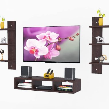 Shree Ji Sales Small Flowery Wenge Engineered Wood TV Unit with Wall Shelves and Display Rack Brown - Up to 32 Inch Screen