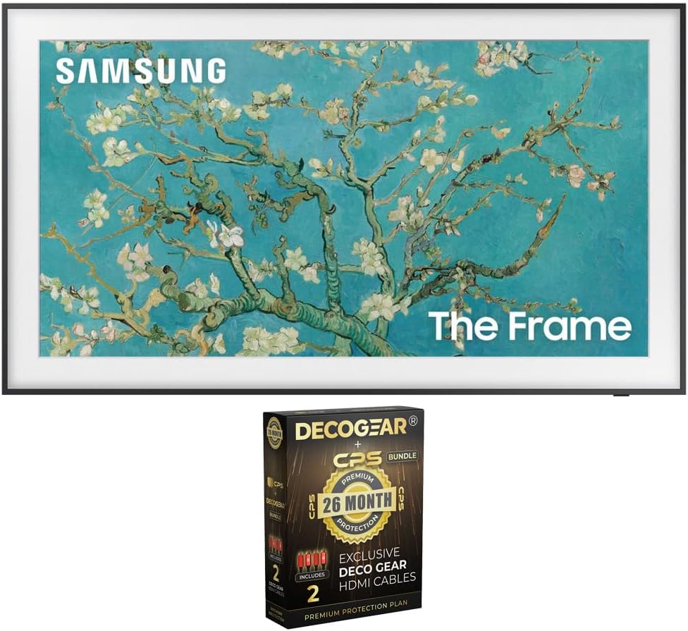Samsung 32 Inch The Frame QLED HDR 4K Smart TV Bundle with 2 HDMI Cables and 26 Month Protection Plan