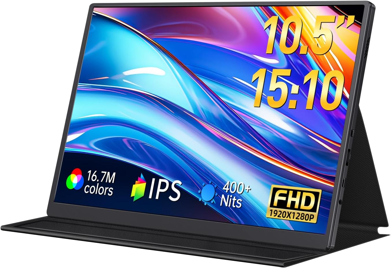10.5" FHD 1920x1280 Portable Monitor 400Nits Eye Care HDR Gaming Display with Smart Cover and Speaker