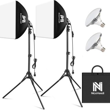 NiceVeedi 2-Pack 16"x16" Softbox Photography Lighting Kit with 63" Tripod and 5400K LED Bulb