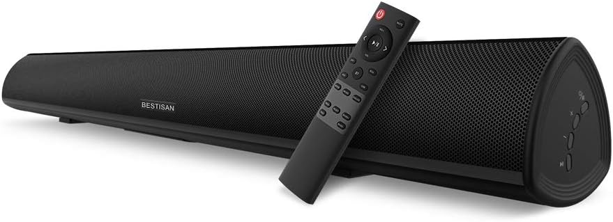 BESTISAN 28 Inch Soundbar with Bluetooth 5.0 HDMI-ARC Optical Cable DSP Bass Adjustable Wall Mountable