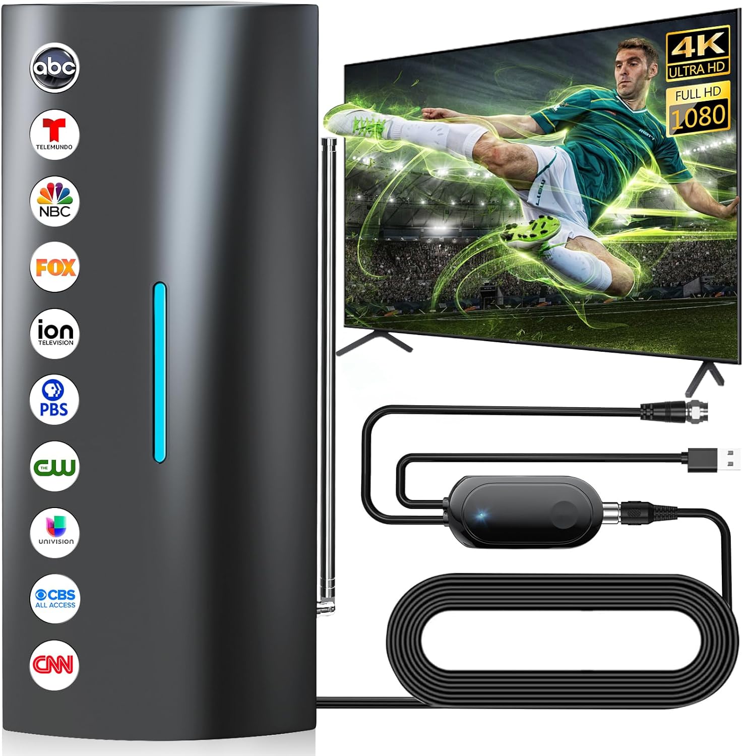 Ultra-Strong Smart TV Indoor Outdoor Digital Antenna with Amplifier, 38ft Cable, 8K/4K HD Local Channels