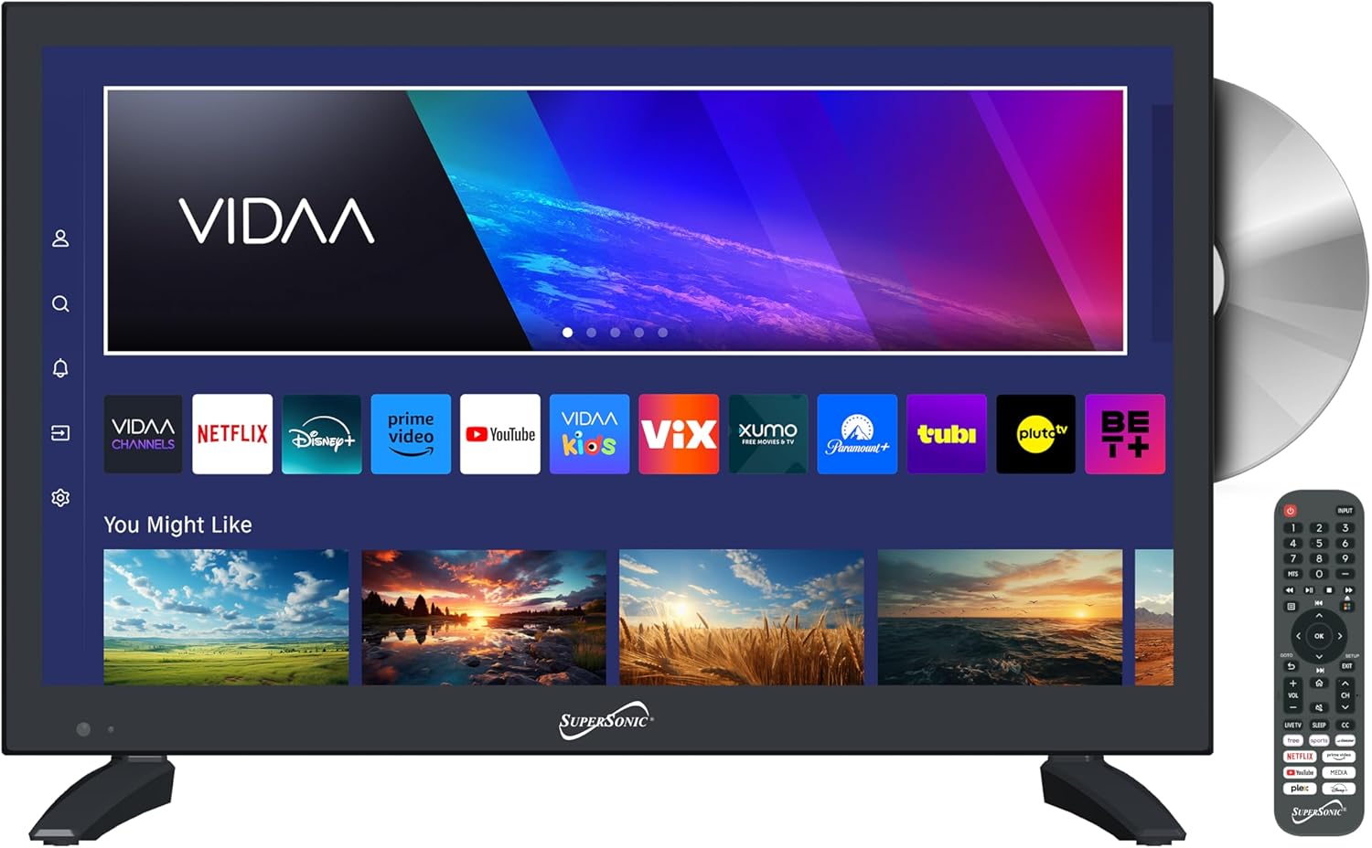 Supersonic 19-inch Smart LED HDTV with Built-in DVD Player, 1080p, WiFi, AC/DC Compatible