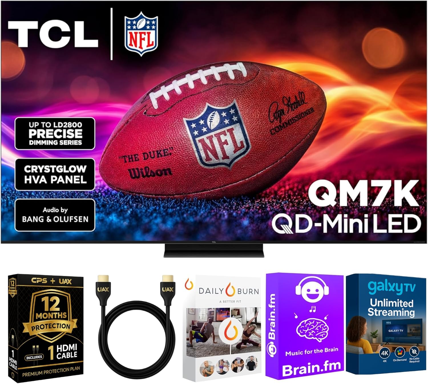 TCL 85-Inch QM7K QD Mini LED Smart Google TV with Dolby Vision, Atmos, HDR, 288Hz Game Accelerator, Alexa Built-in, 12 Month CPS Protection