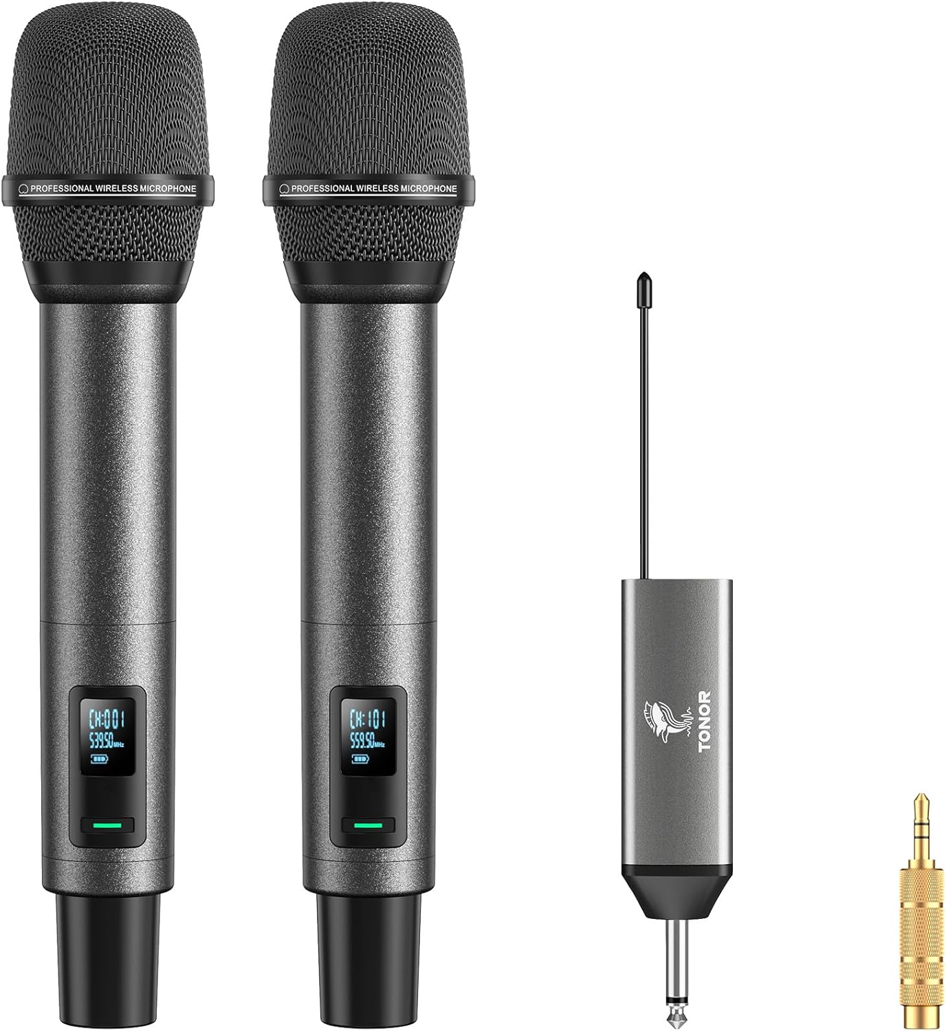 TONOR TW520 UHF Rechargeable Wireless Karaoke Microphone Set, 2x20 Channel Dynamic Mics, 262ft Range, Adjustable Volume