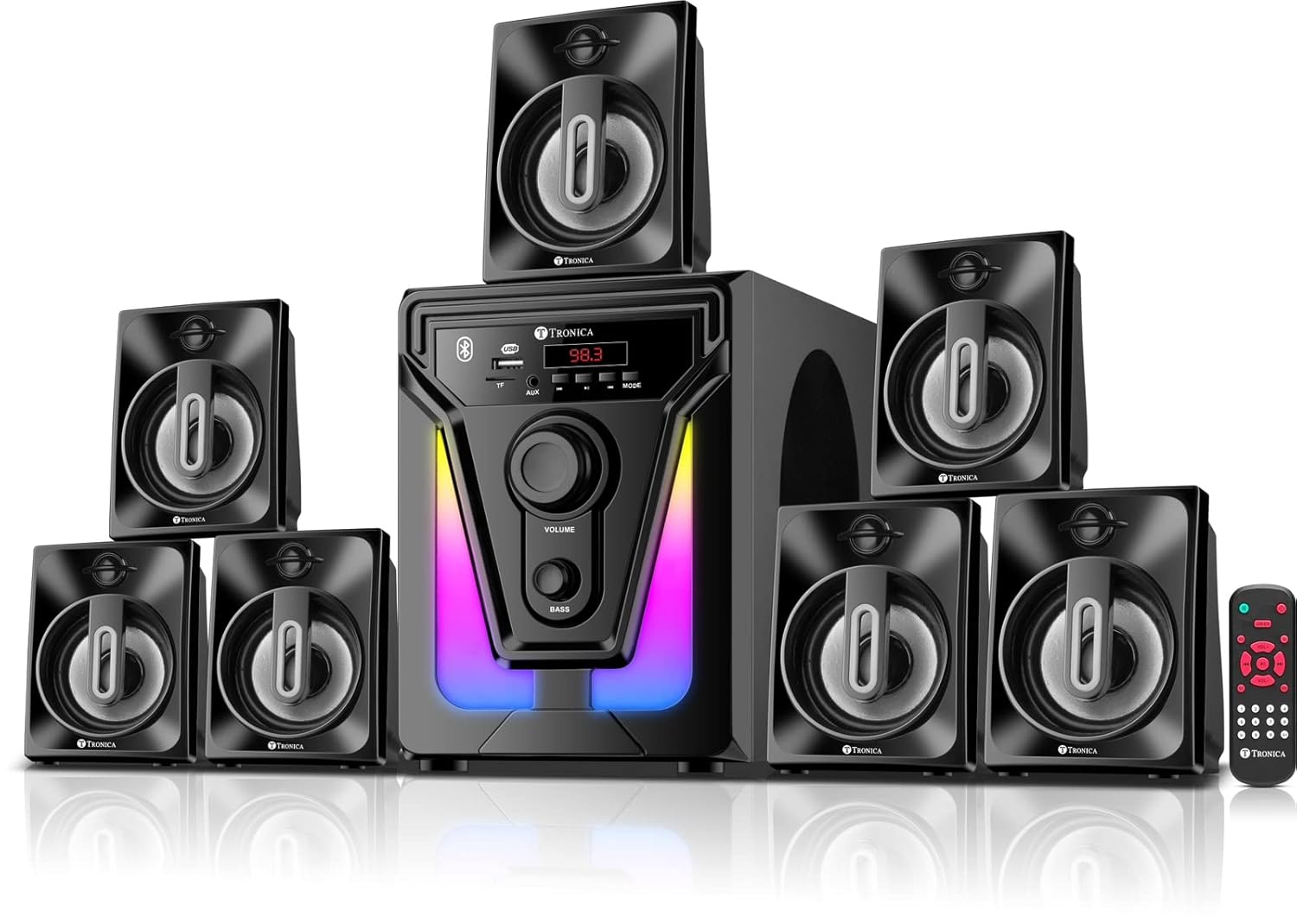Tronica PS07 Premium 60W 7.1 Channel Bluetooth Home Theater System, PenDrive, FM, Aux, TV Compatible with Remote