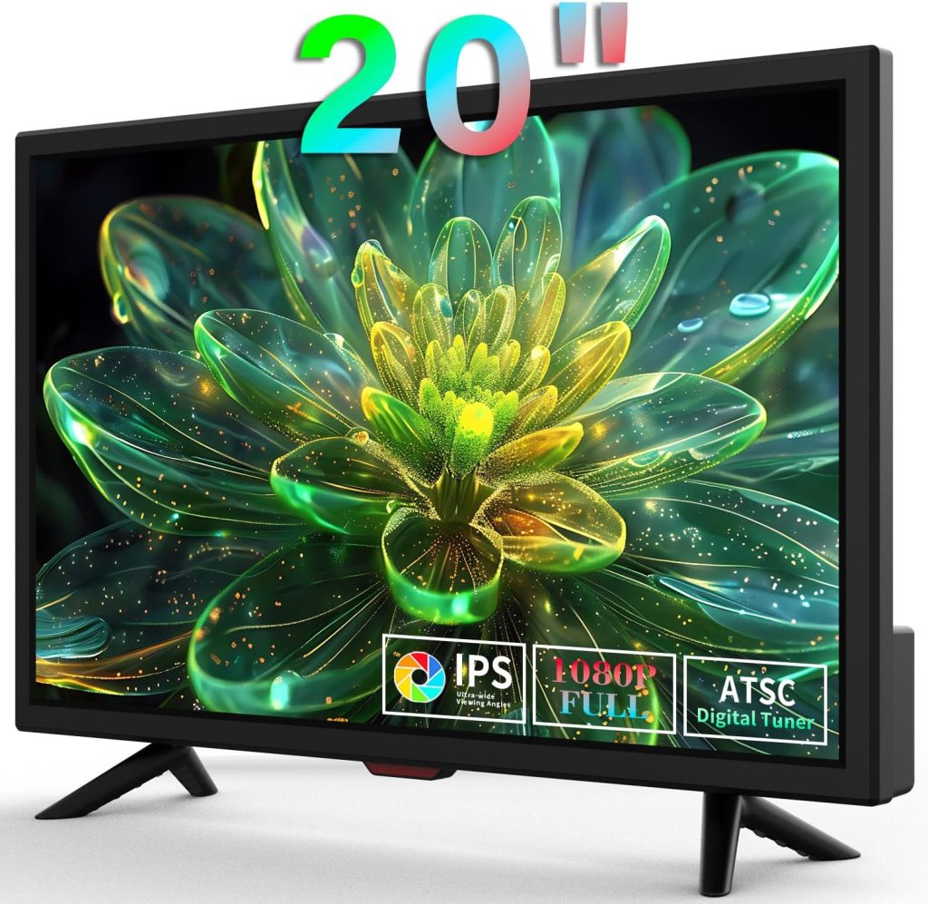 20 Inch Full HD 1080P Small Kitchen Wall-Mountable Digital TV with HDMI USB Dual Power Caravan/Bedroom Ready