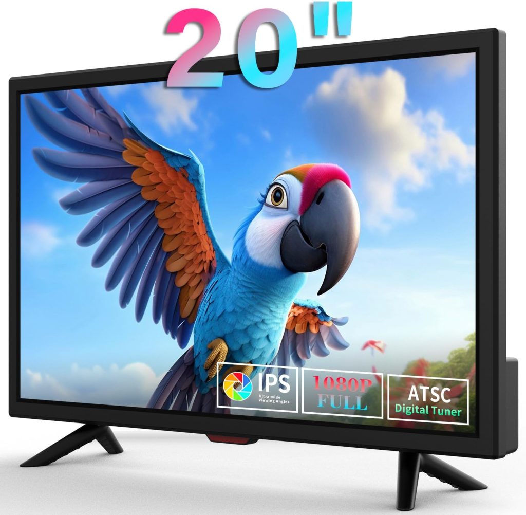 20-inch Small Flat Screen TV with Headphone Port, HDMI, USB, VGA Ports, DV-12V Cable, AC Adapter