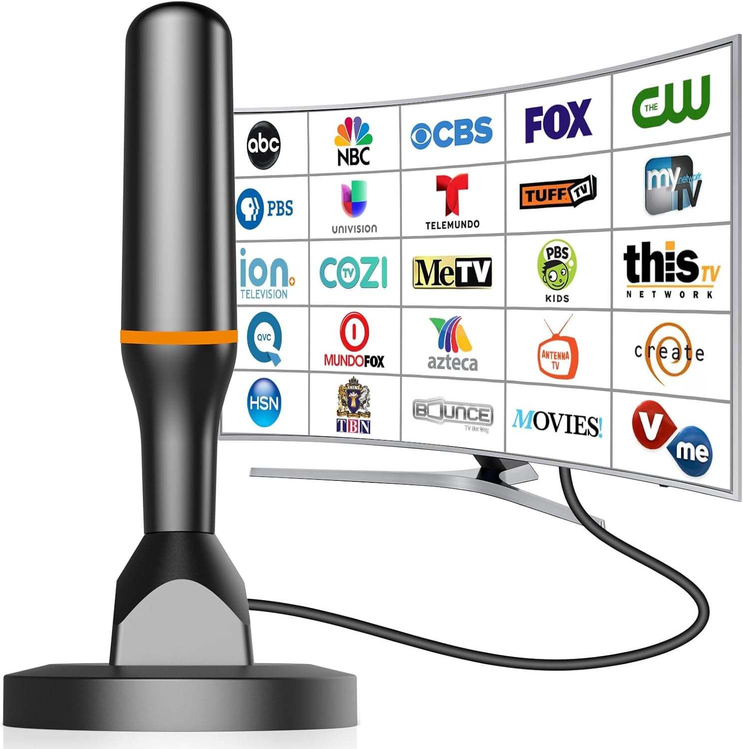 Smart TV Indoor Digital Antenna 50 Mile Range with Magnetic Base for 4K 1080P Local Channels