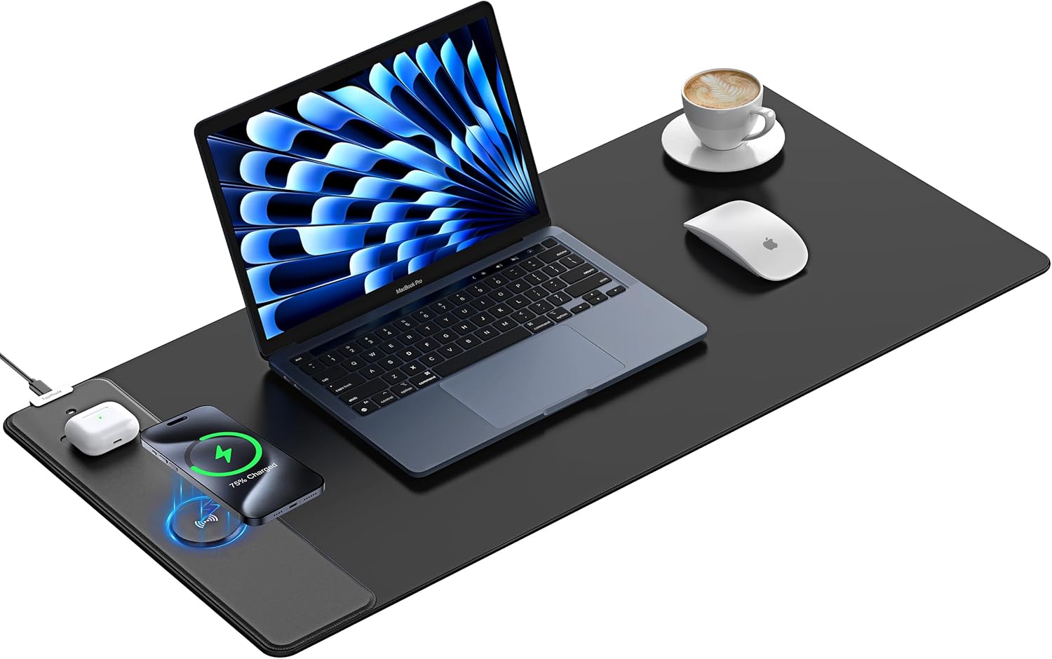 TopMade XXL Large 31.5"x15.75" Wireless Charging Mouse Pad Waterproof Gaming Desk Mat Black
