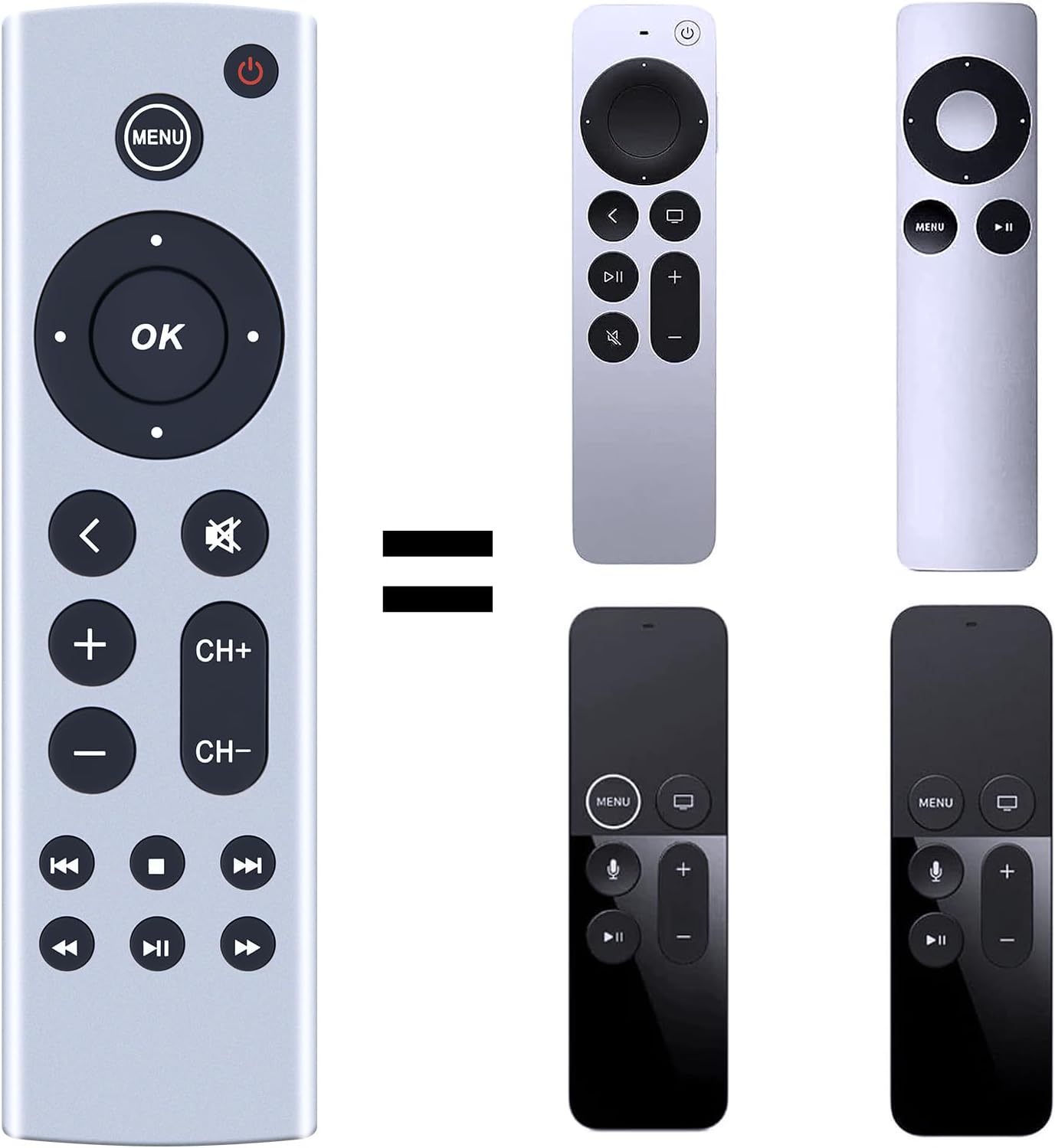Replacement Remote Control for Apple TV 4K HD Models A2843 A2737 A2169 (No Voice)