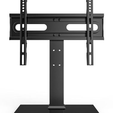 Adjustable Universal TV Stand for 27-60 Inch TVs with Tempered Glass Base and Wire Management
